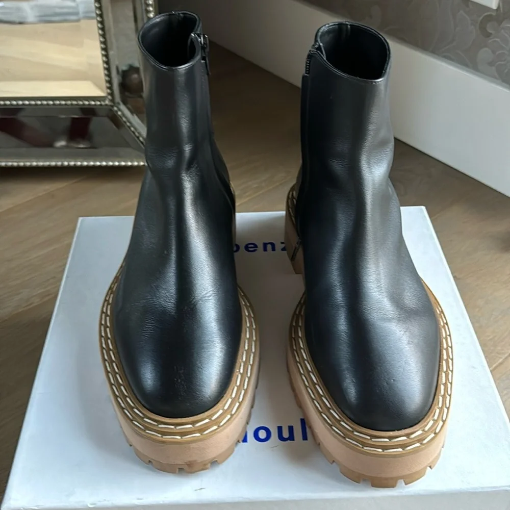 Proenza Schouler Black Leather Platform Lug Sole Ankle Boots 39